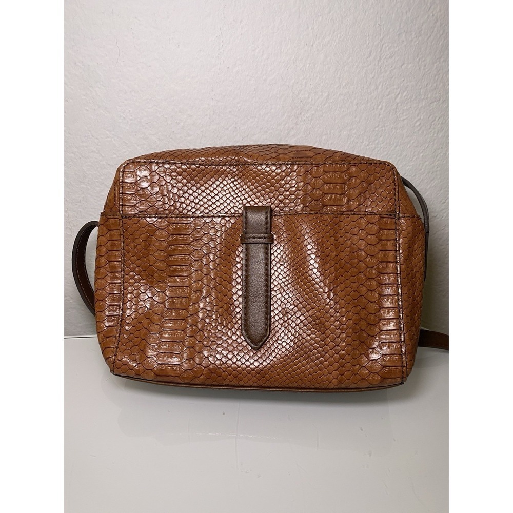 Fossil Croc Leather Effect Messenger Bag Baked Clay Tan And Brown Crossbody - Picture 2 of 16